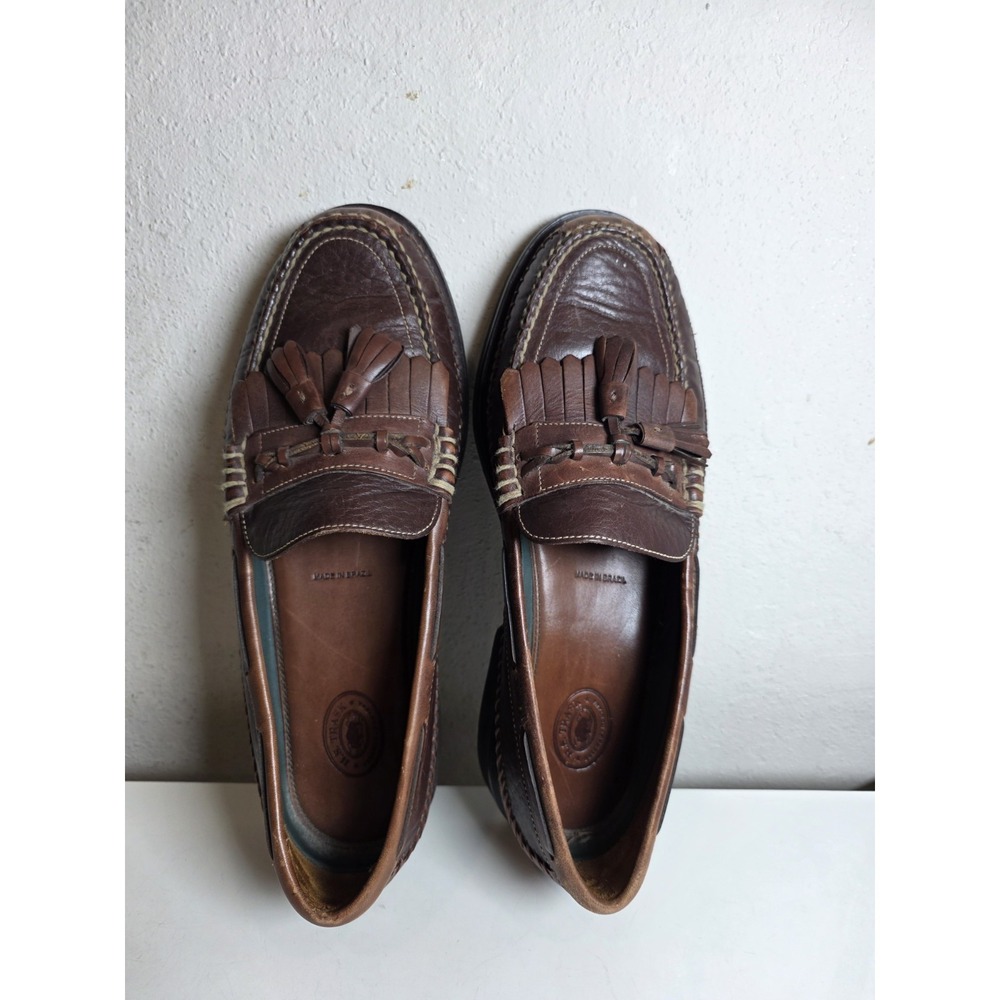 H.S. Trask Brown Leather Slip On Loafers Mens 10.5 Country Club Preppy Slip Knot - Picture 13 of 15